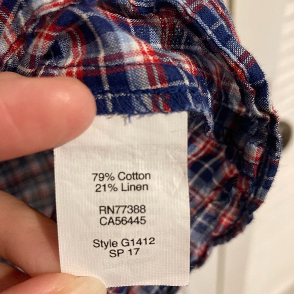 Madewell Tie Sleeve Plaid Long Sleeve Shirt Size M in Blue and Red - Picture 5 of 5